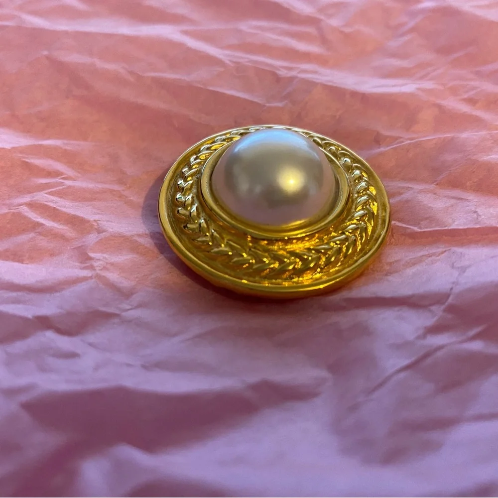 Lot of 3 vintage scarf clips, gold tone, circular jewelry, broche clip - Picture 4 of 7